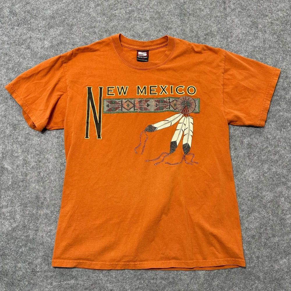 Sportex T-Shirt Mens Large Orange New Mexico Southwestern Y2K Native Feathers